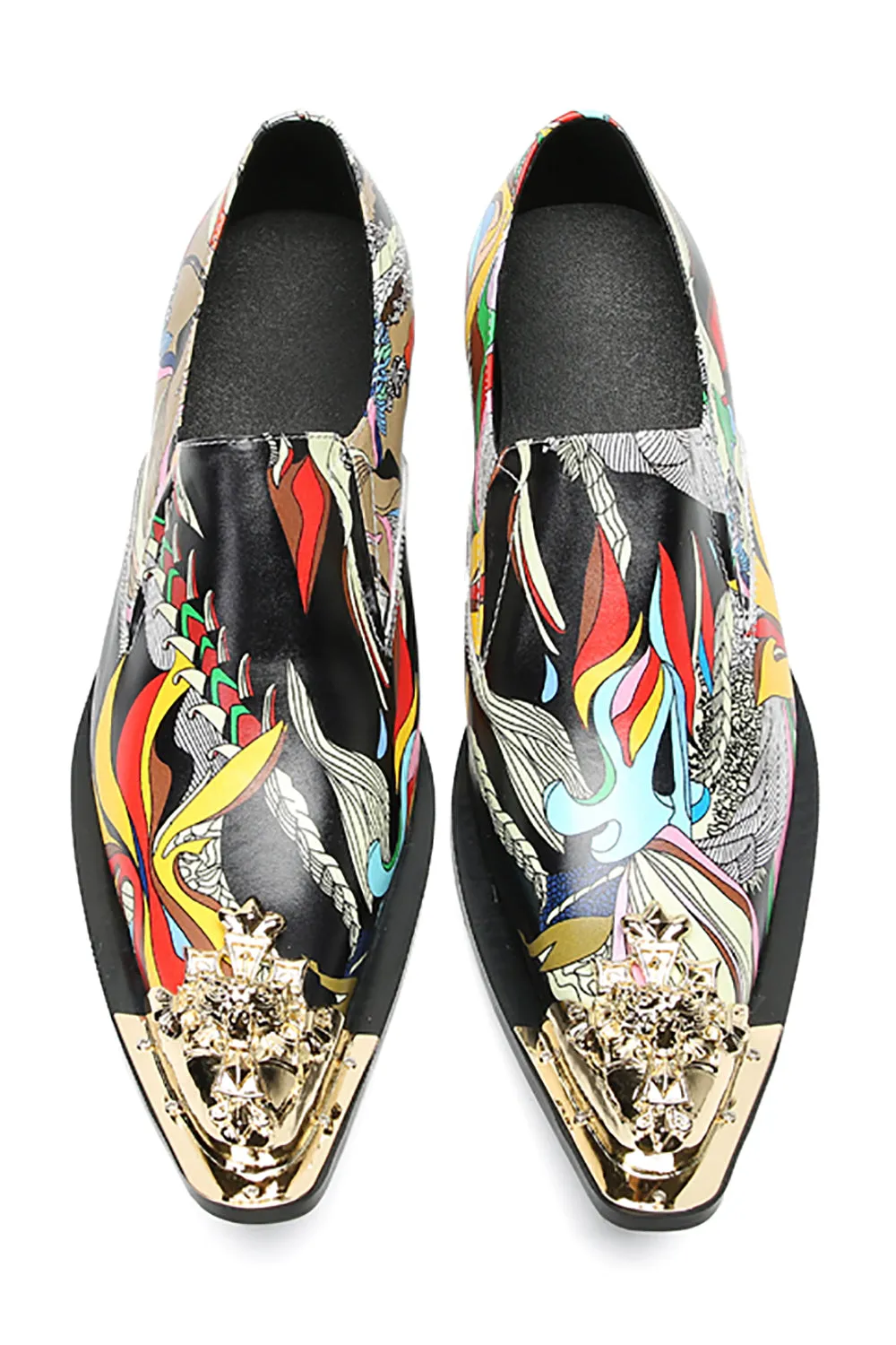 Men's Graffiti Metal-Tip Toe Western Penny Loafers