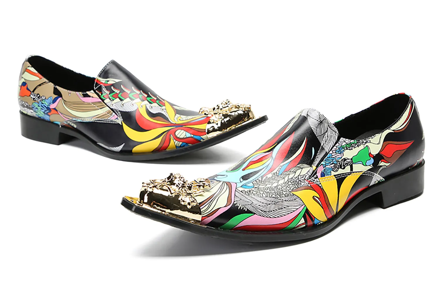 Men's Graffiti Metal-Tip Toe Western Penny Loafers