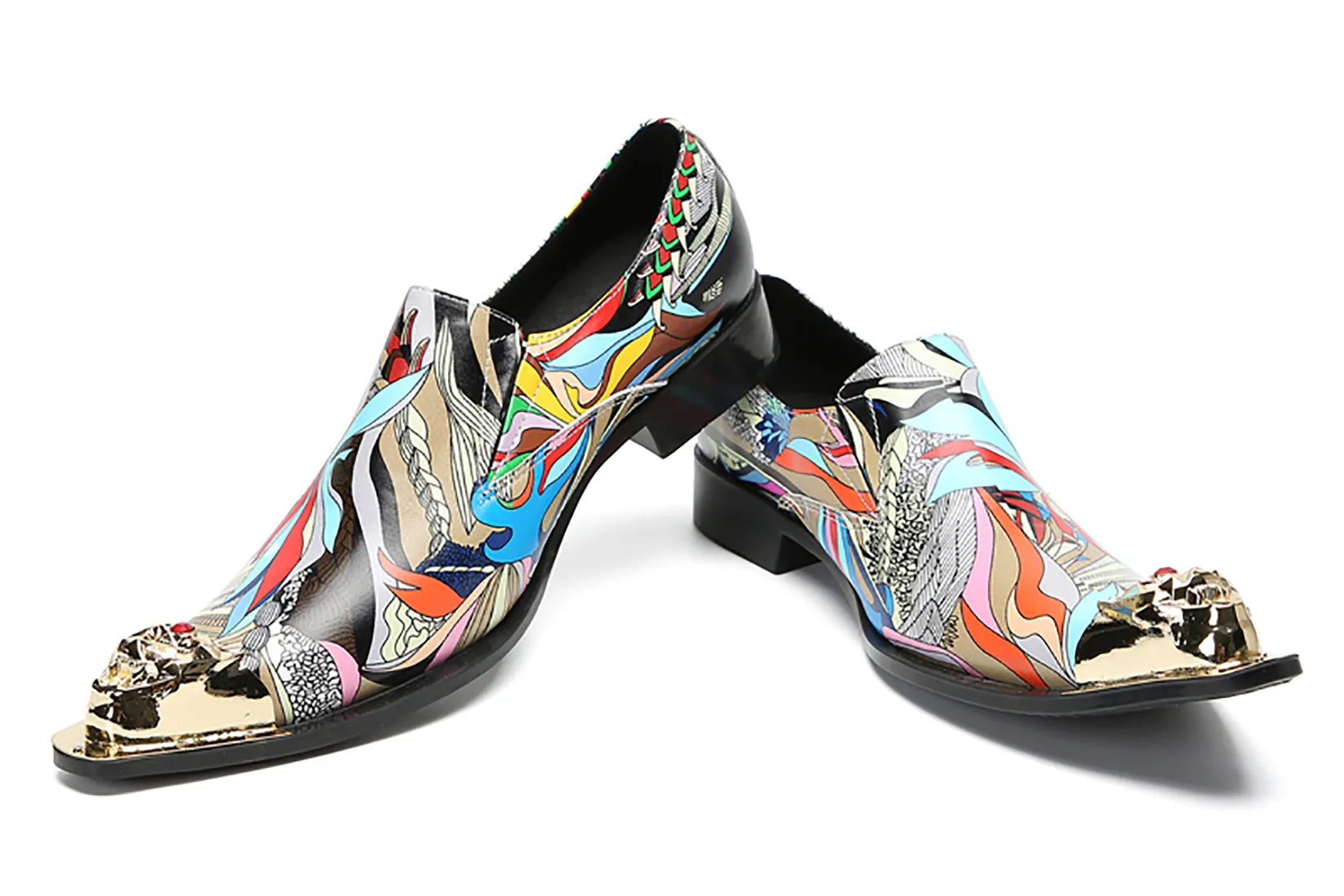 Men's Graffiti Metal-Tip Toe Western Penny Loafers