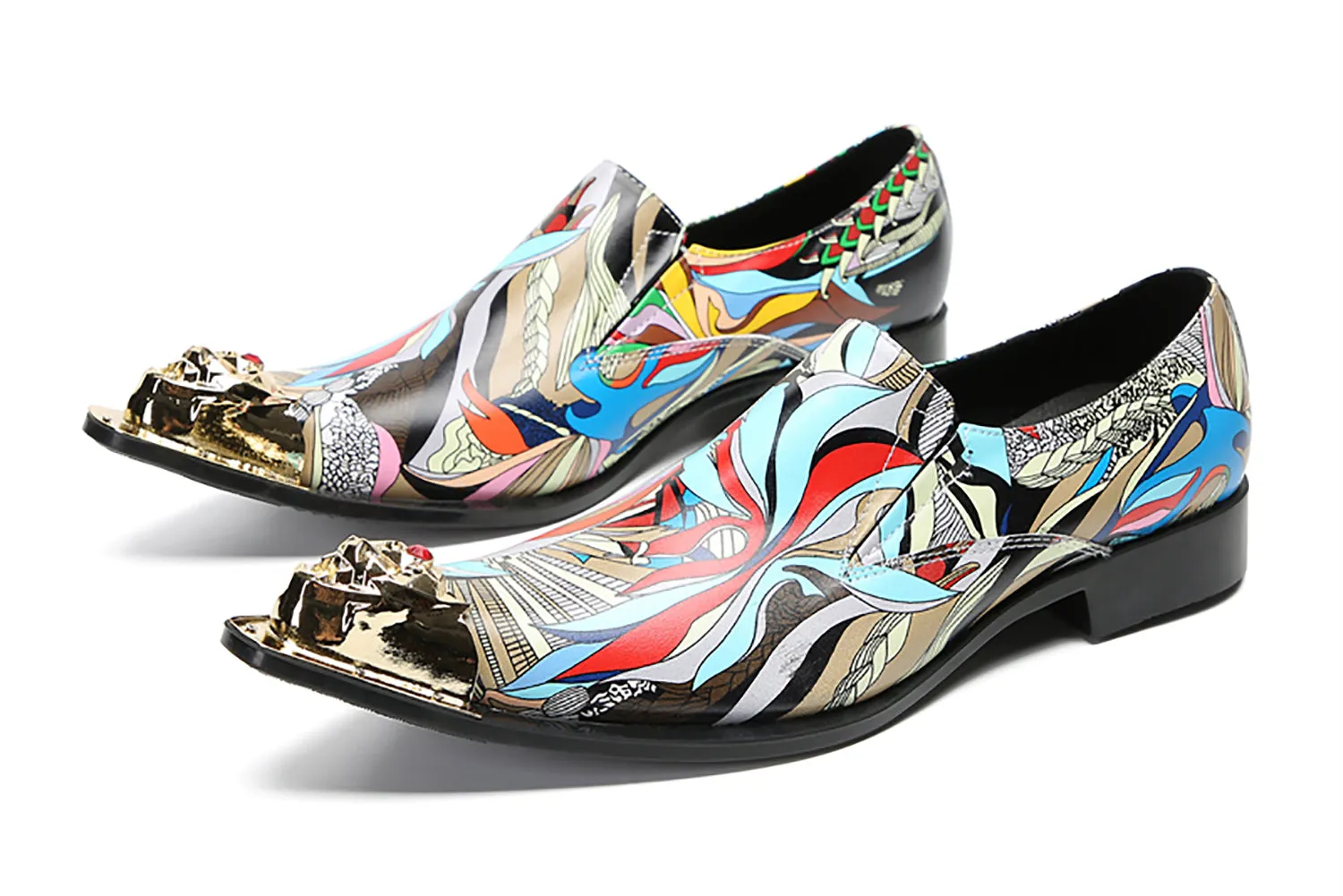 Men's Graffiti Metal-Tip Toe Western Penny Loafers