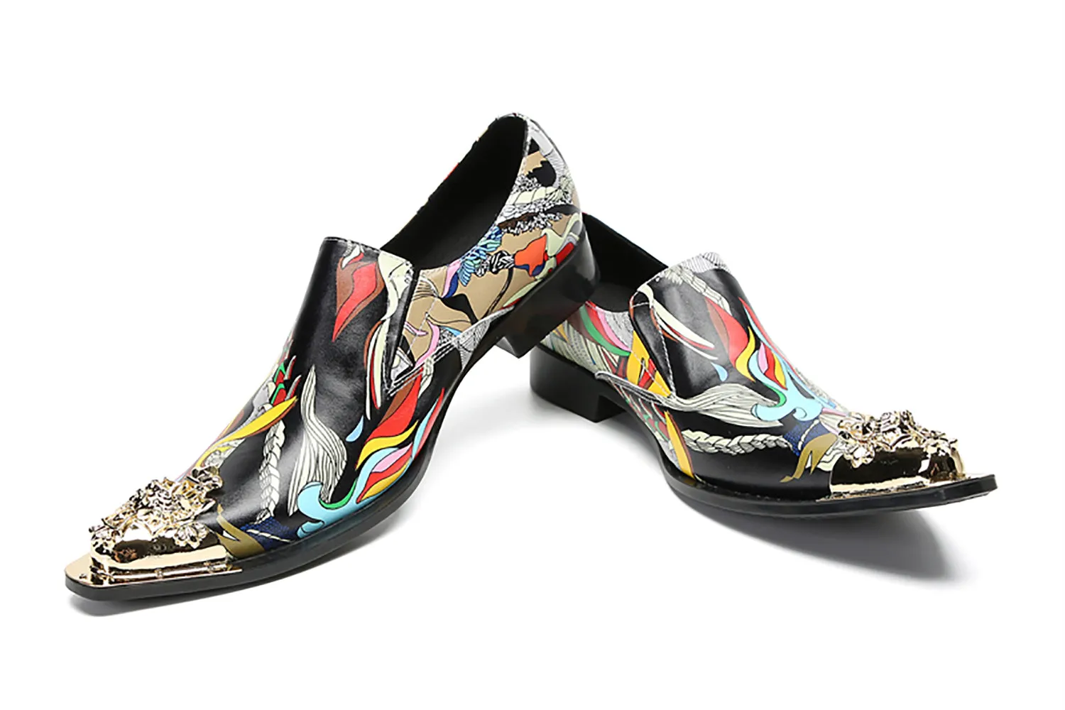 Men's Graffiti Metal-Tip Toe Western Penny Loafers