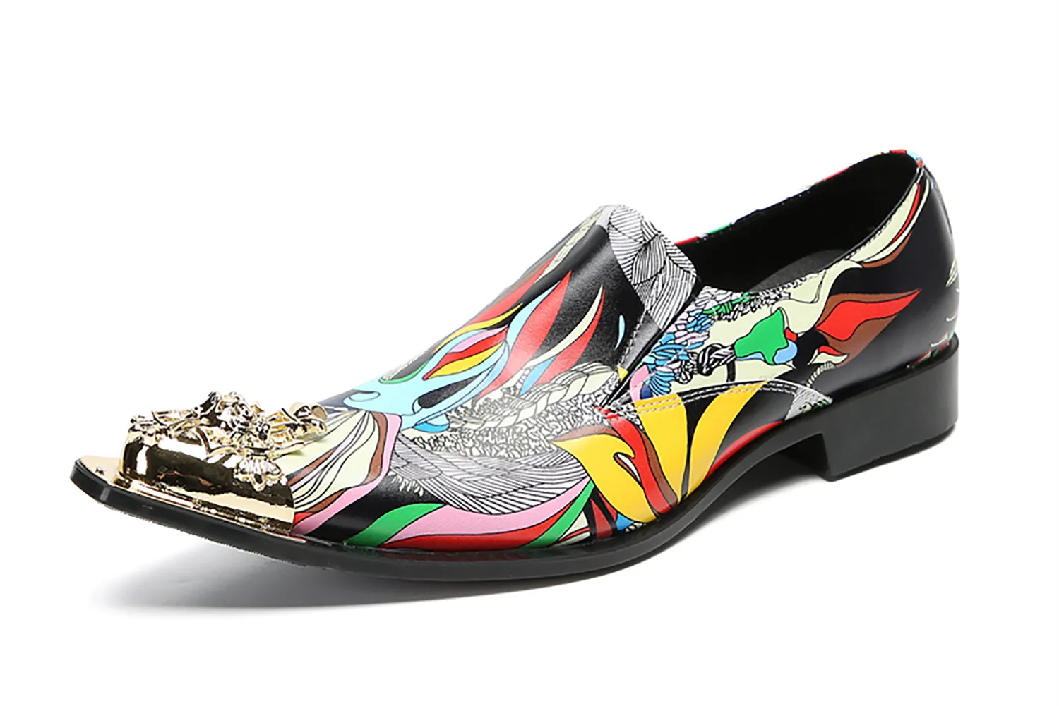 Men's Graffiti Metal-Tip Toe Western Penny Loafers