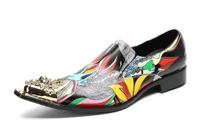 Men's Graffiti Metal-Tip Toe Western Penny Loafers