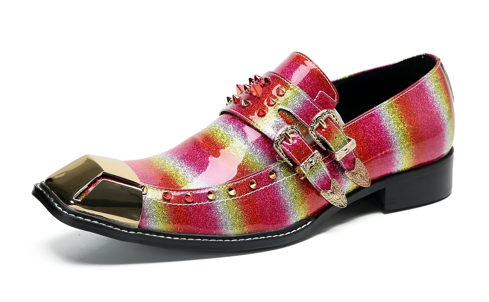 Men's Metal-Square Toe Western Buckle Loafers