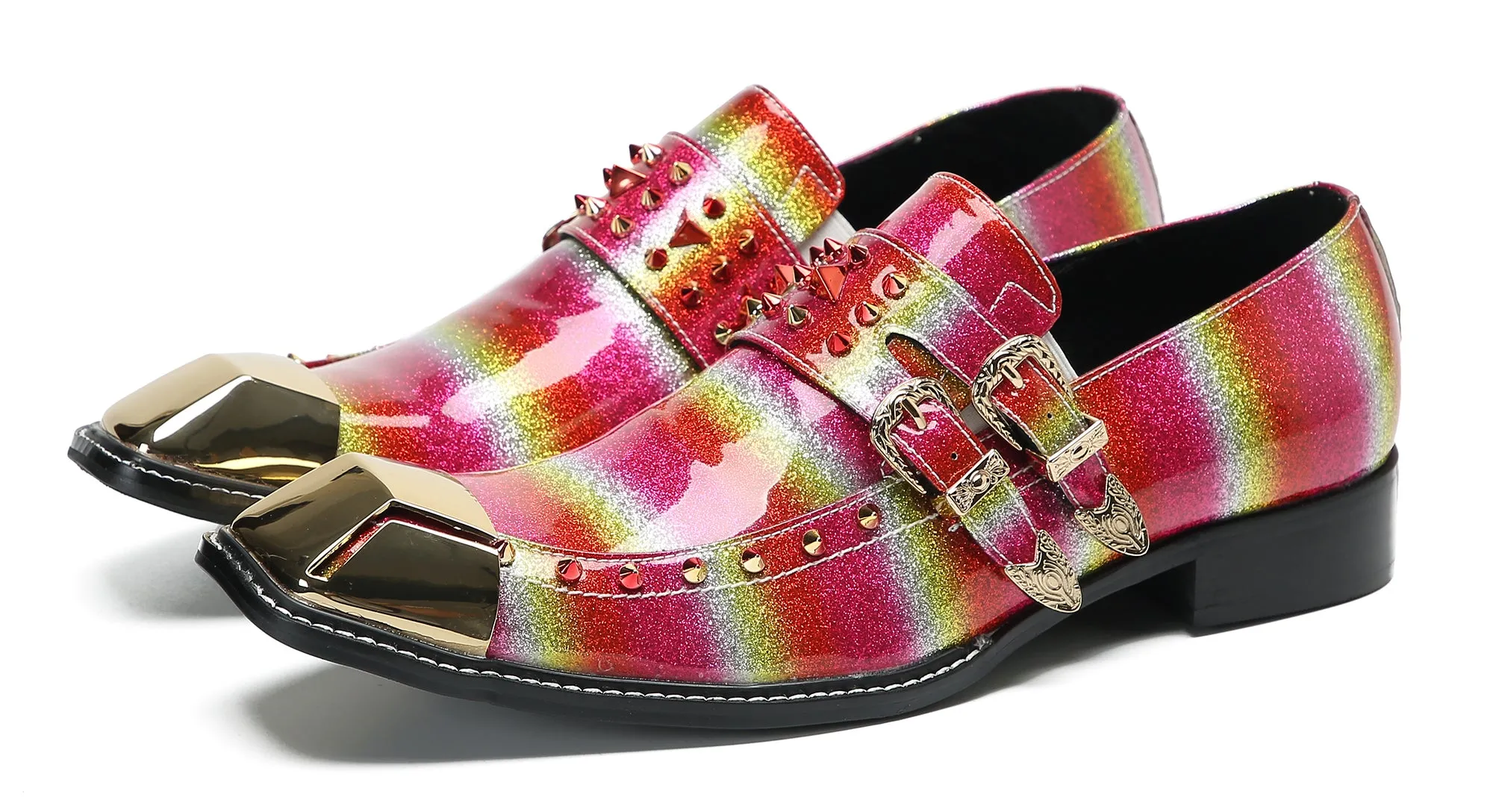 Men's Metal-Square Toe Western Buckle Loafers