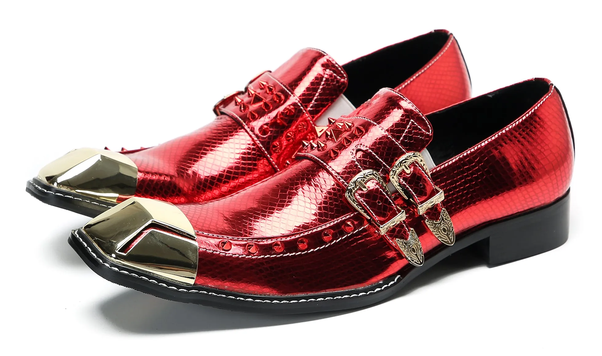 Men's Metal-Square Toe Western Buckle Loafers