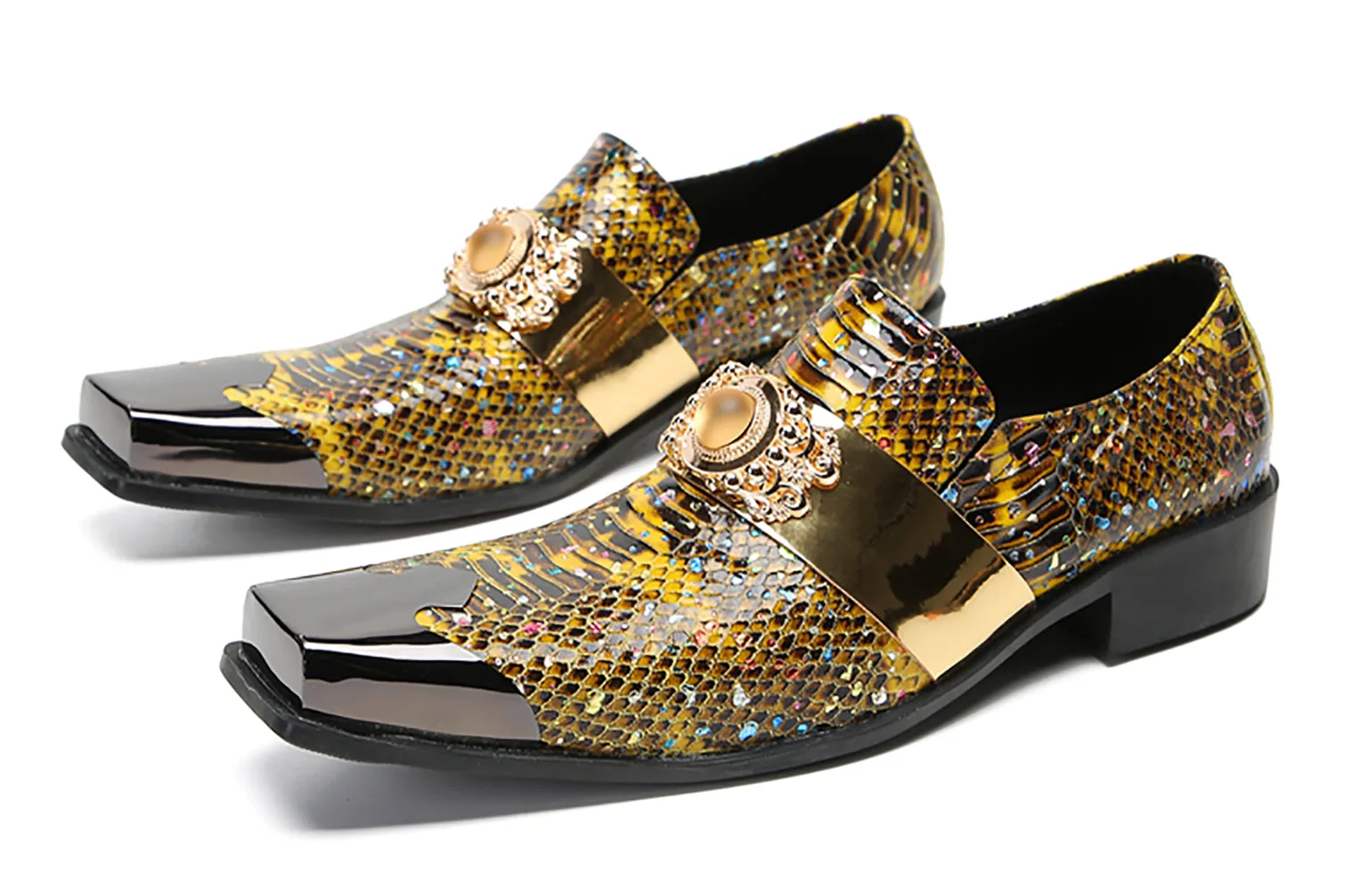 Men's Metal-Square Toe Western Penny Loafers