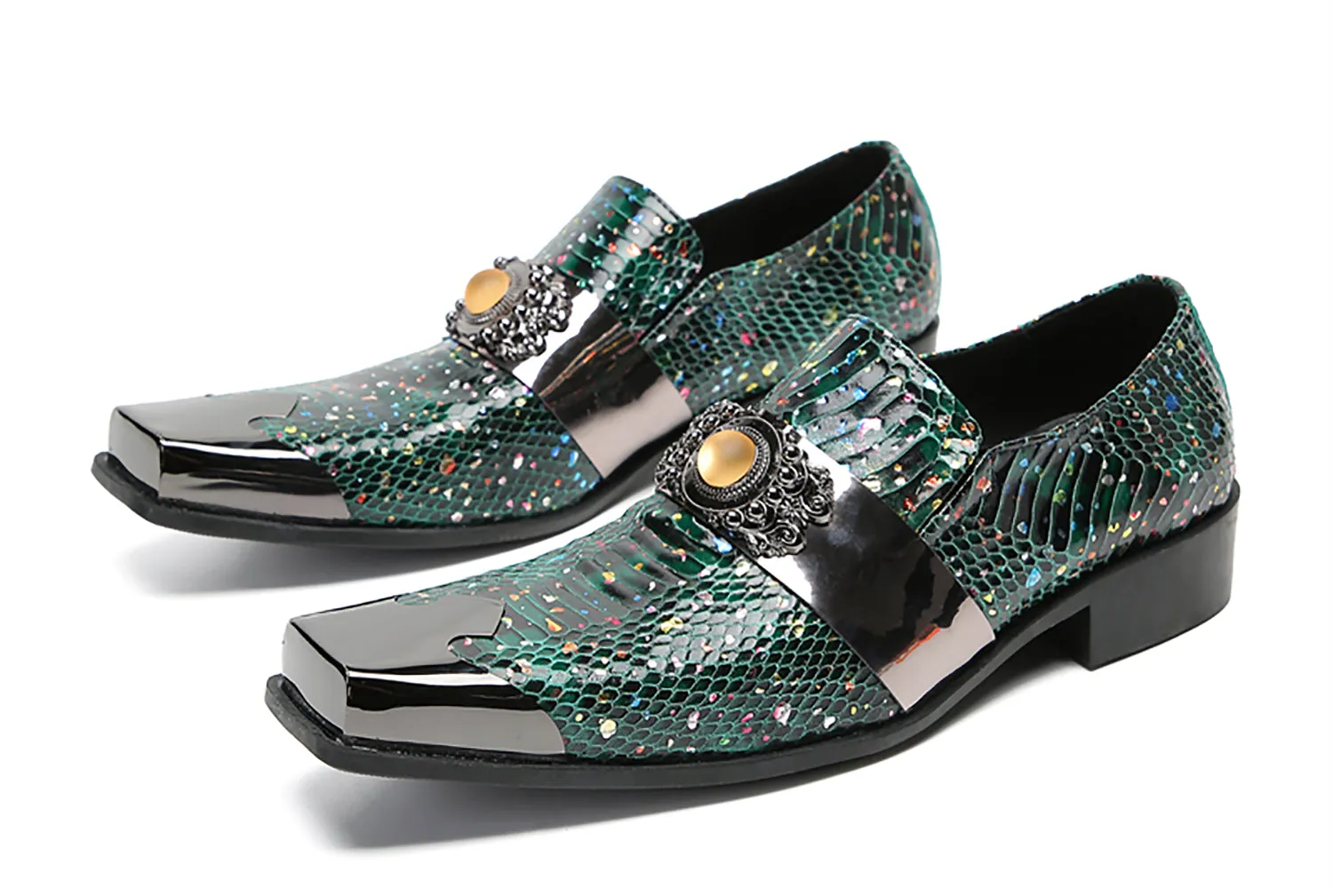 Men's Metal-Square Toe Western Penny Loafers