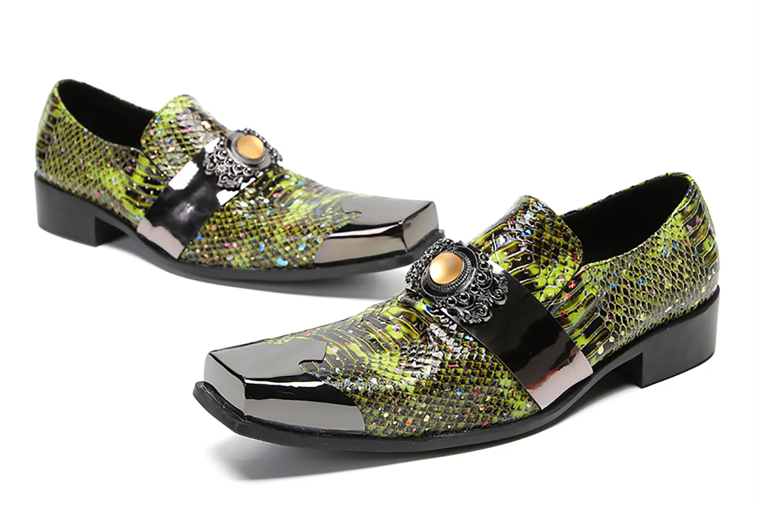 Men's Metal-Square Toe Western Penny Loafers