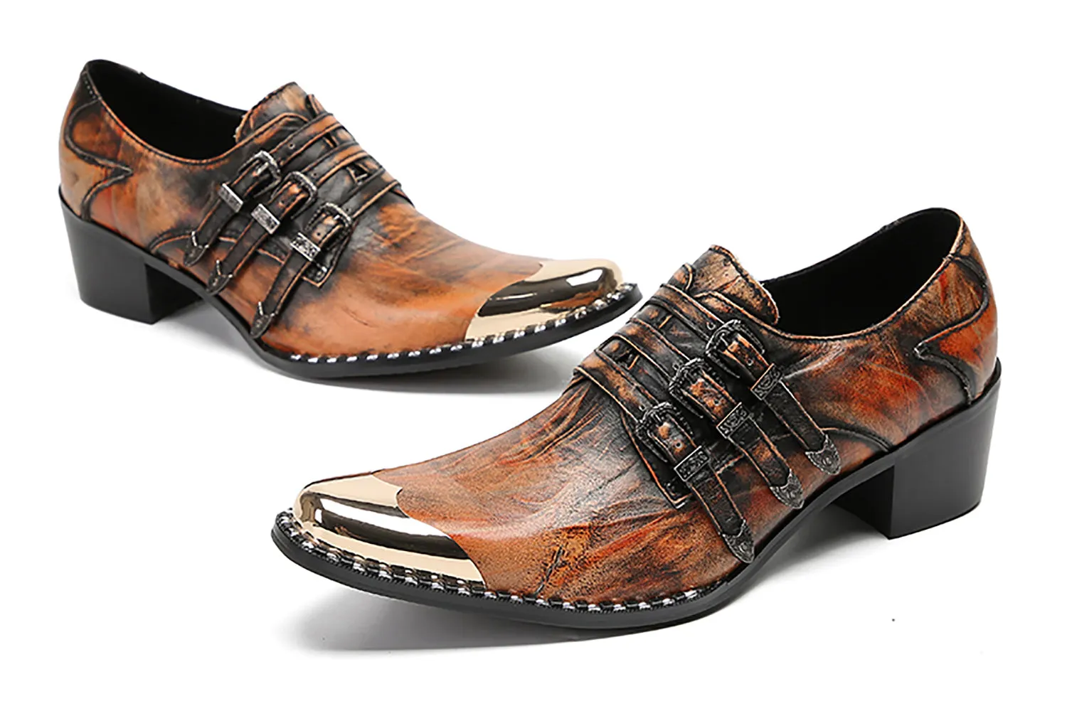 Men's Metal-Tip Toe Buttons Loafers Western