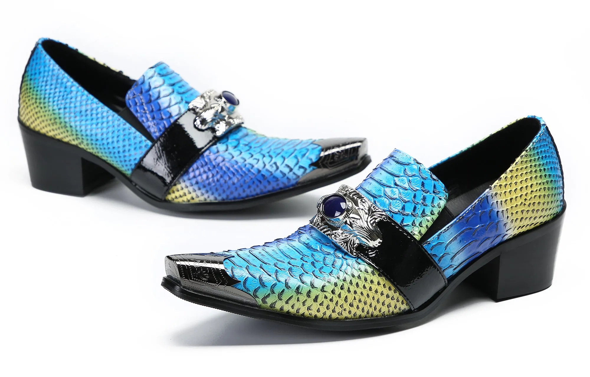 Men's Metal-Tip Toe Western Sapphire Penny Loafers