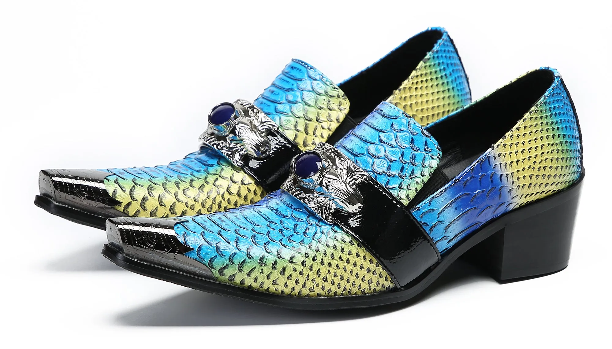 Men's Metal-Tip Toe Western Sapphire Penny Loafers