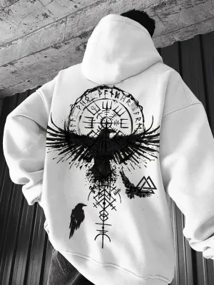 Men's Stylish Viking Crow Print Hoodie