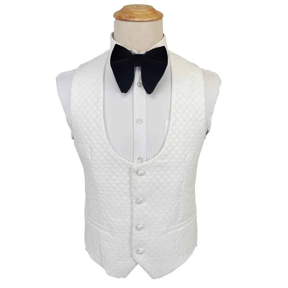 Men's White Patterned Suit with Bow Tie