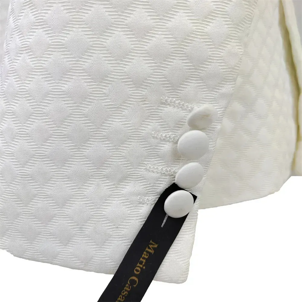 Men's White Patterned Suit with Bow Tie