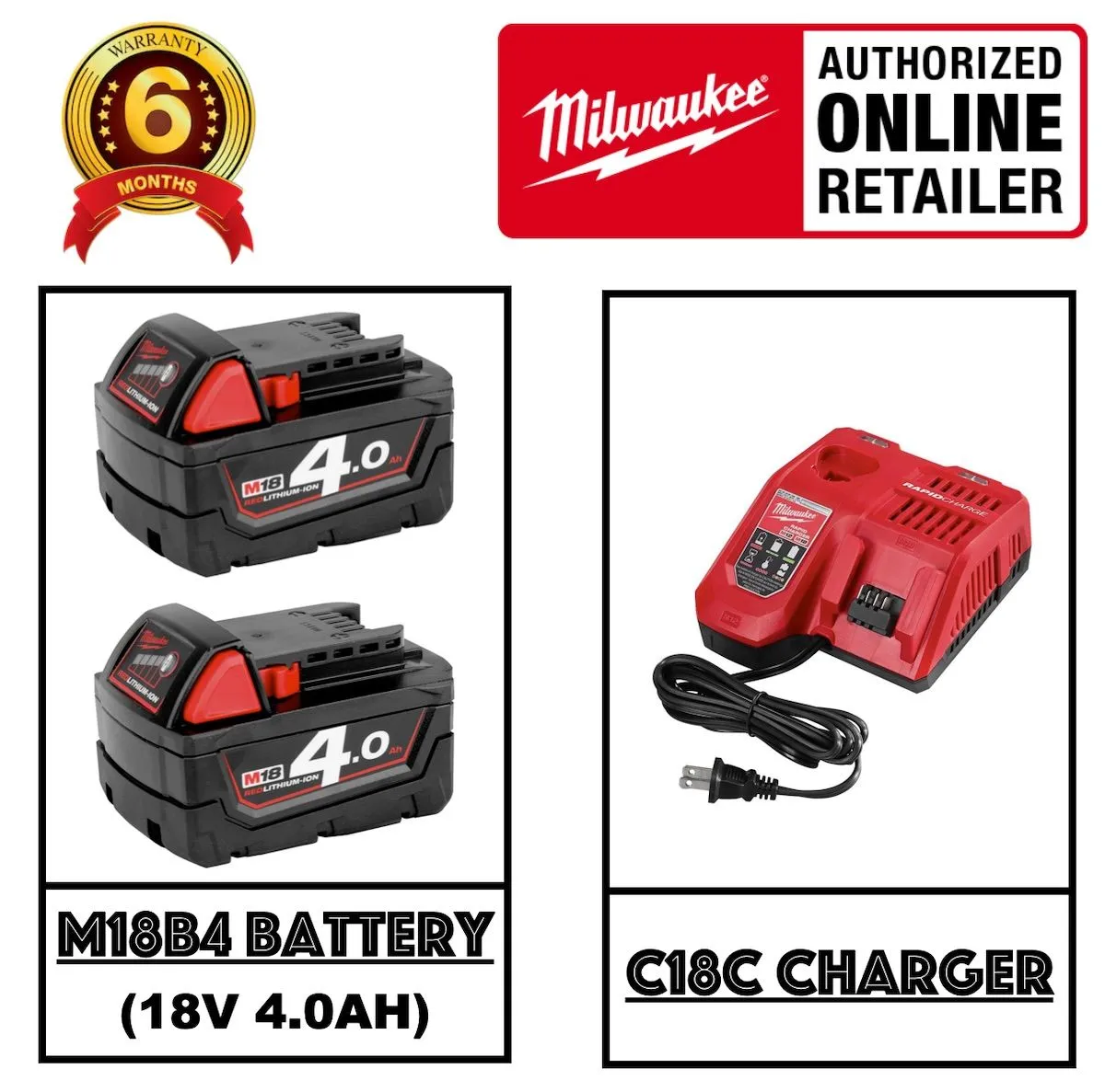 Milwaukee M18BIW12-402C Brushless M18 Compact 1/2 inch Impact Wrench 18V c/w 2 nos 4.0AH Batteries and Charger