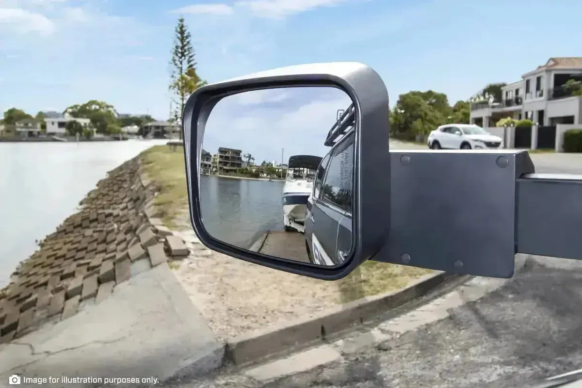 MSA Towing Mirror compatible with Toyota Land Cruiser 70-79 Series Black - Manual