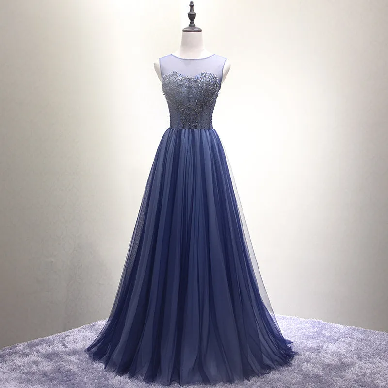 Navy Blue New Style Floor Length Formal Dress, Pretty Party Dress , Long Formal Dresses