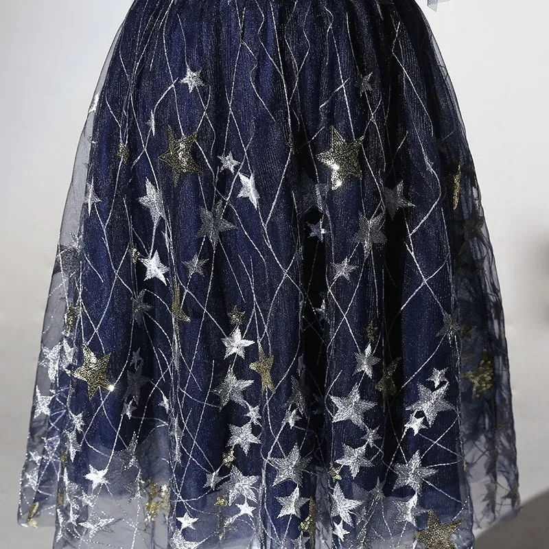 Navy Blue Tulle Short Formal Dresses, Blue Bridesmaid Dress
