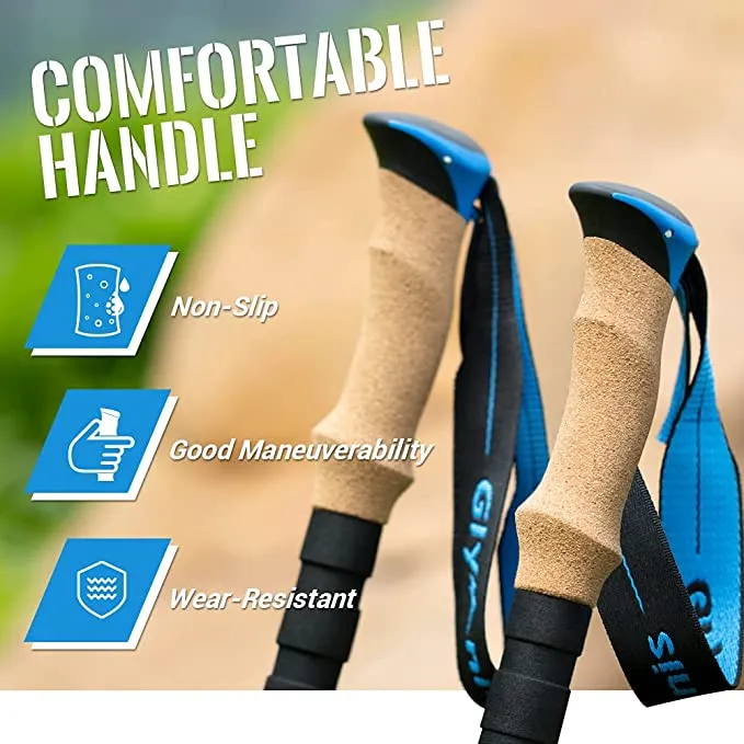 New Glymnis Trekking Poles Hiking Poles 2 Pack Collapsible Adjustable Aluminum 7075 Telescopic Lightweight Walking Pole with Cork Grip for Backpacking Camping