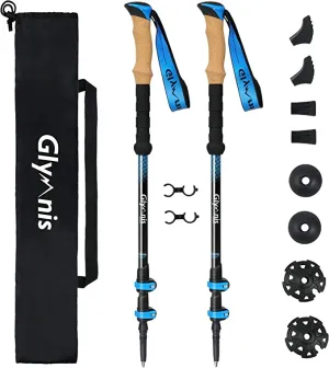 New Glymnis Trekking Poles Hiking Poles 2 Pack Collapsible Adjustable Aluminum 7075 Telescopic Lightweight Walking Pole with Cork Grip for Backpacking Camping