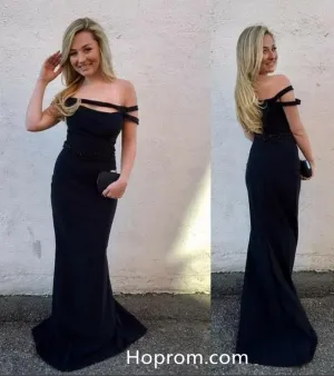 Off Shoulder Black Formal Prom Dress