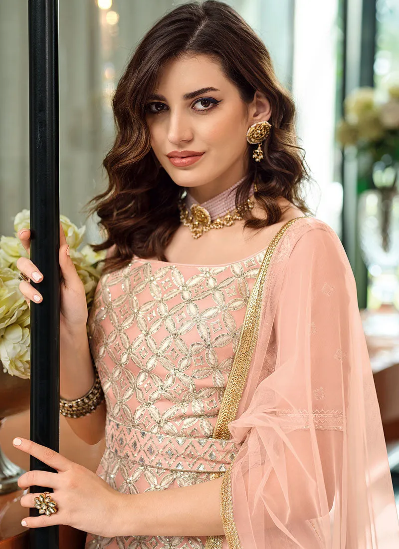 Peach Heavy Embroidered Stylish Gharara Suit