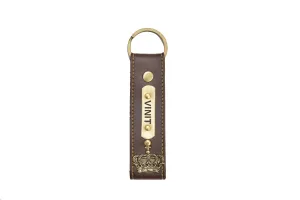 Personalized Stylish Vegan Leather Keychain - Brown