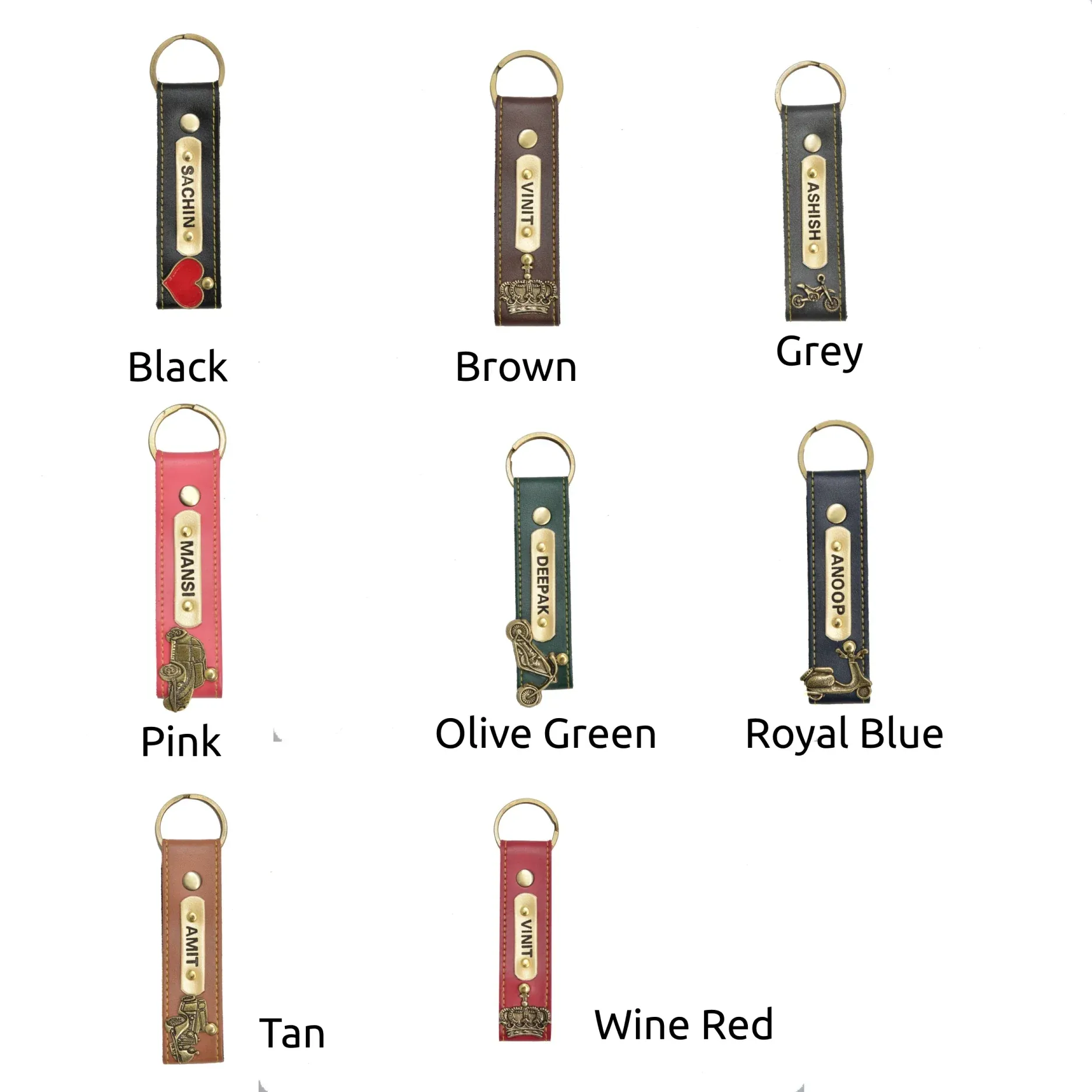 Personalized Stylish Vegan Leather Keychain - Brown