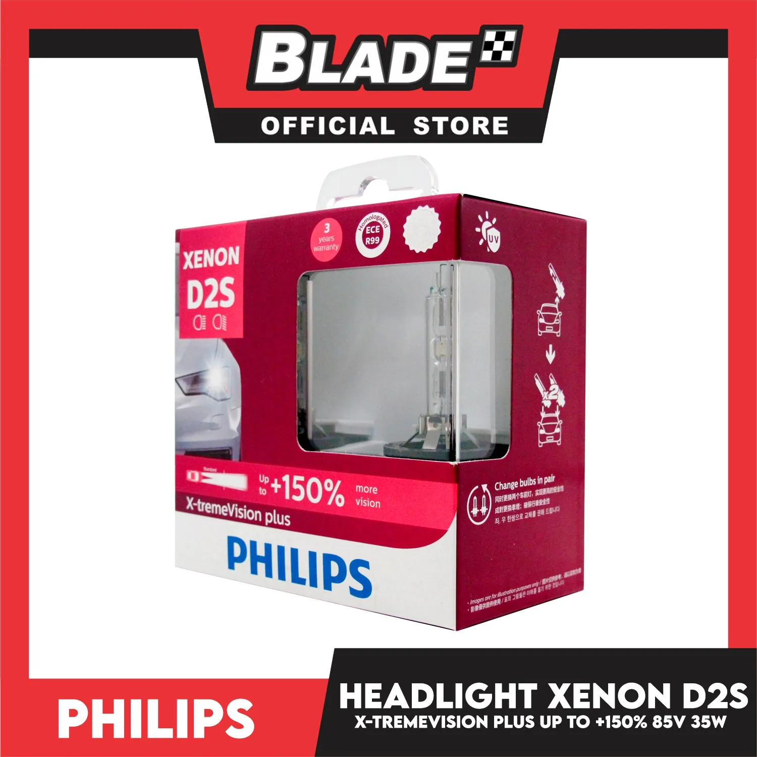 Philips X-tremeVision Plus Xenon D2S Headlight Bulb 85122XV2X2 150%