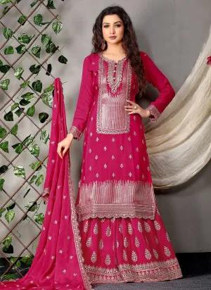 Pink and Silver Embroidered Stylish Palazzo Suit