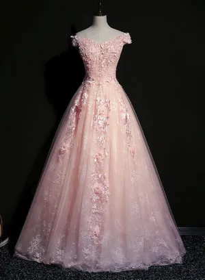 Pink Elegant Handmade Long Prom Gown, Pink Junior Prom Dress, Party Dress