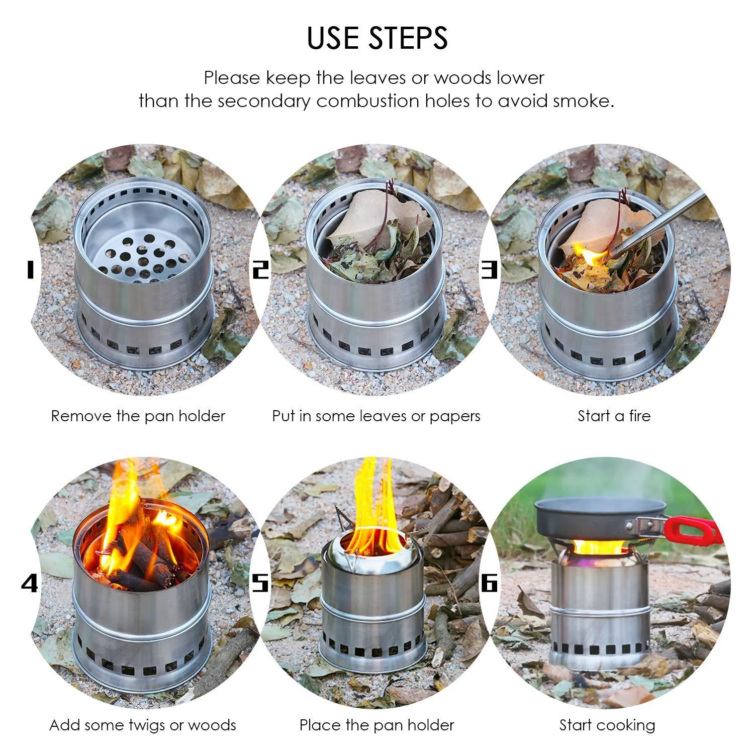 Portable Lightweight Stainless Steel Wood Burning Camping Stove
