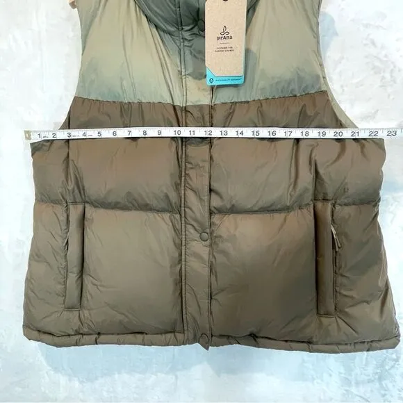 Prana Vest Puffer Contrast 2 Tone Insulated Snap Outdoor Hellebore XL