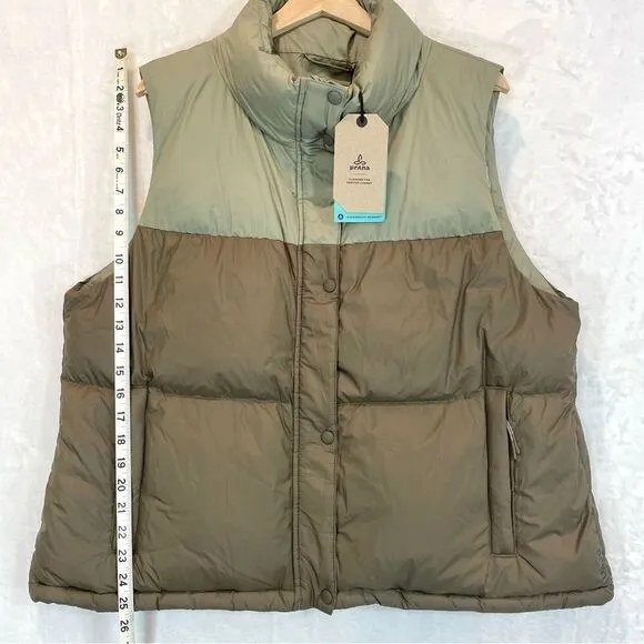 Prana Vest Puffer Contrast 2 Tone Insulated Snap Outdoor Hellebore XL