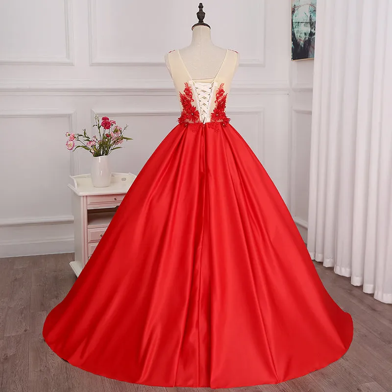 Pretty Handmade Saint with Flower Applique 16 Party Dresses, Ball Gowns Party Dresses, Prom Dress