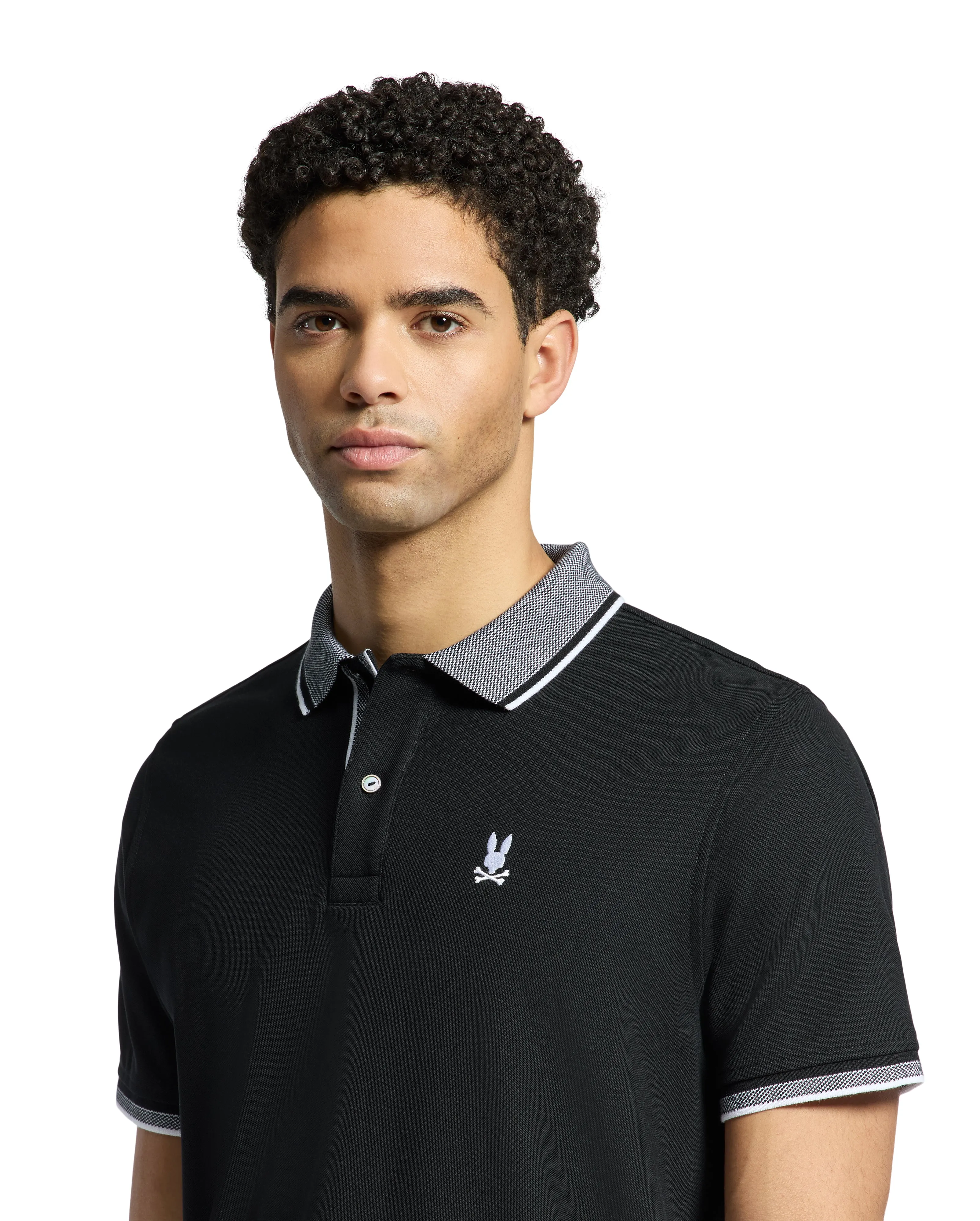 Psycho Bunny Men's Evandale Oxford Collar Polo - Black