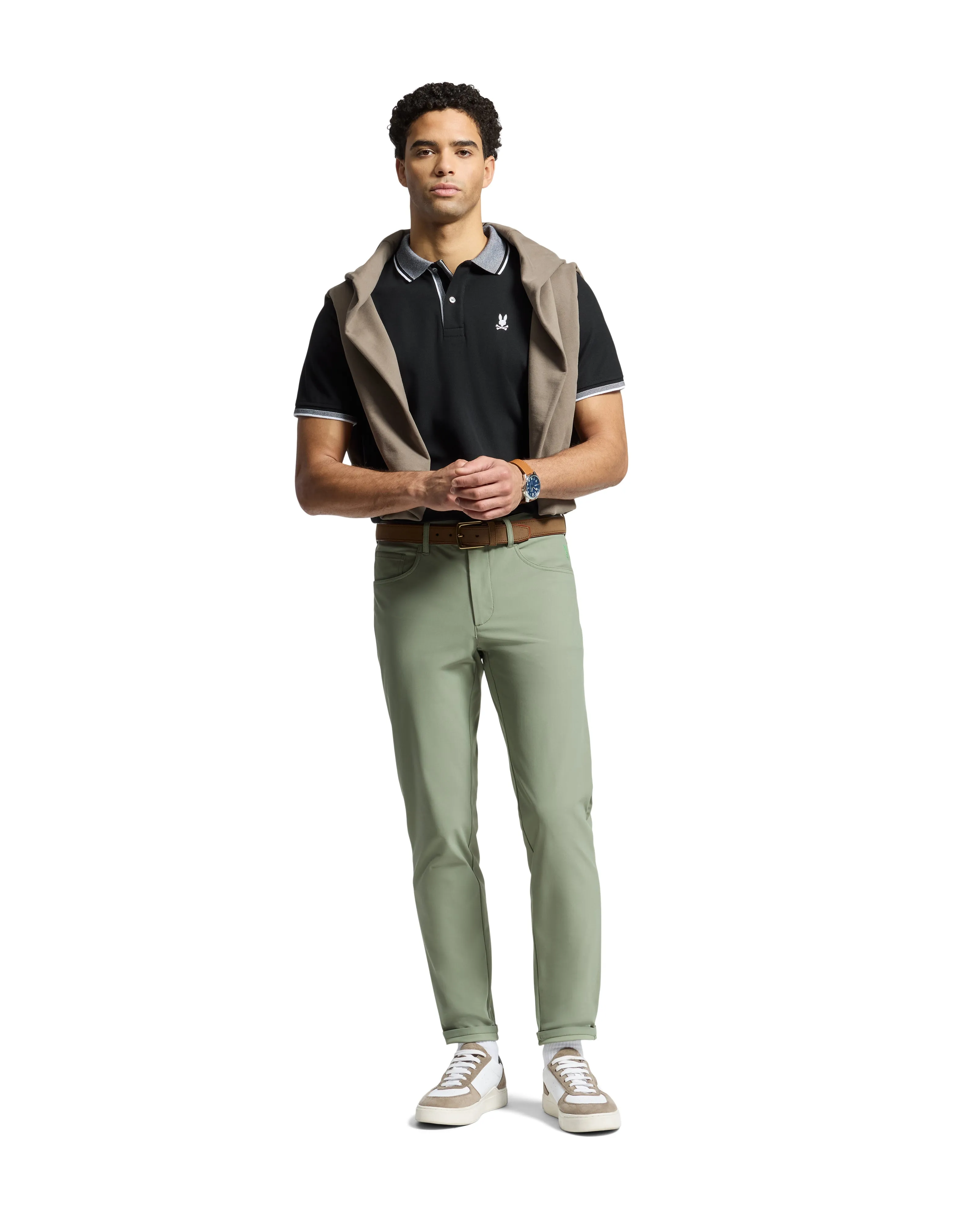 Psycho Bunny Men's Evandale Oxford Collar Polo - Black