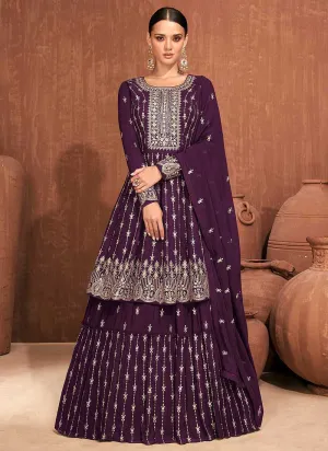 Purple Heavy Embroidered Stylish Lehenga