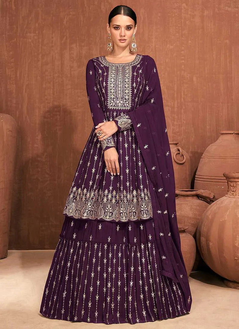 Purple Heavy Embroidered Stylish Lehenga