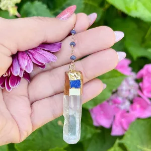 Quartz Crystal Blue Druzy Pendant Necklace