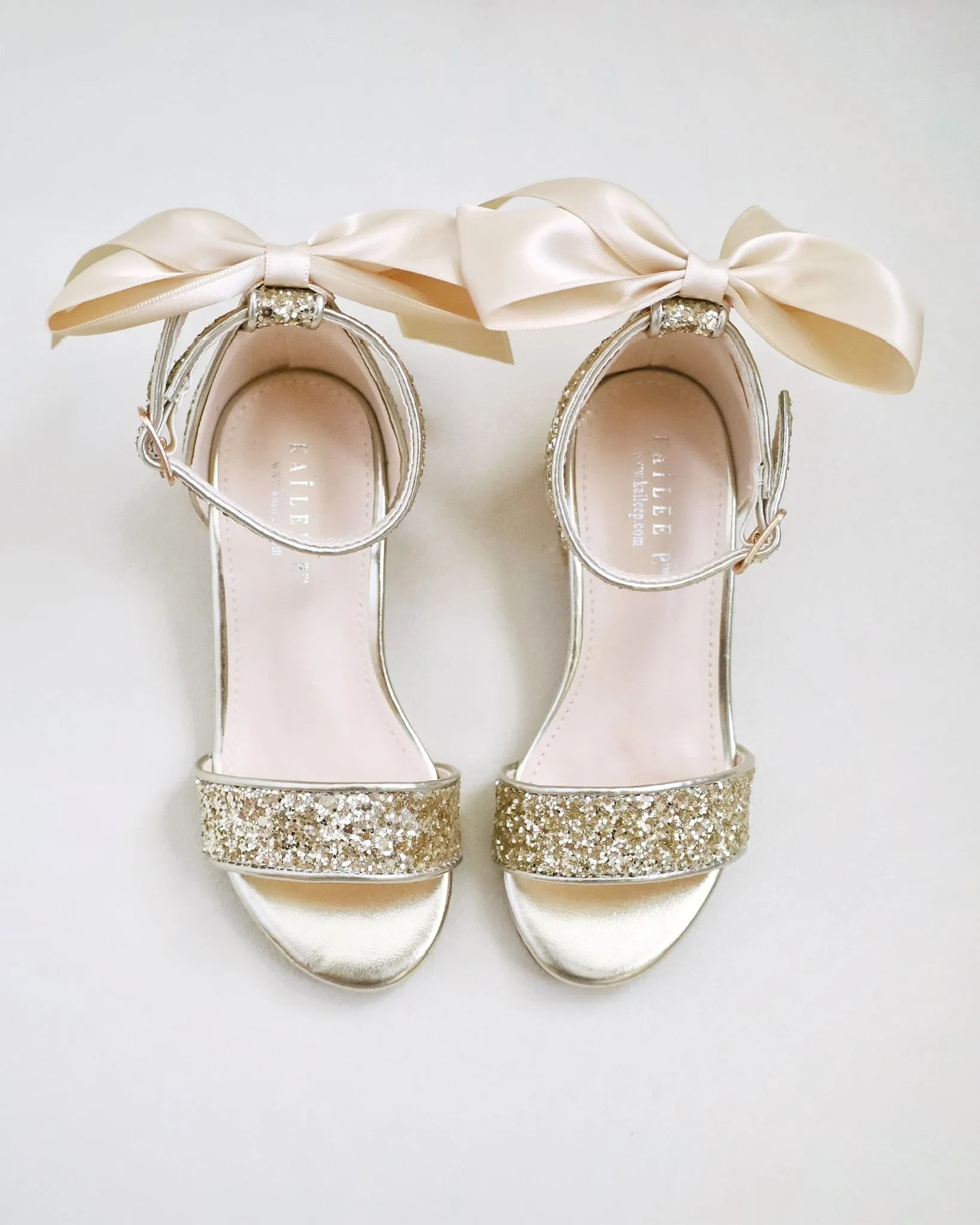 Rock Glitter Low Block Heel Girls Sandals with Back Satin Bow