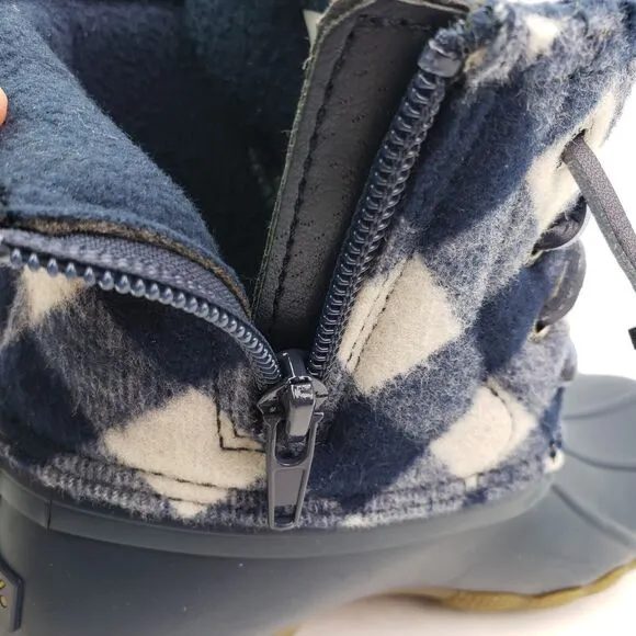 Sperry Top Sider Saltwater Youth Size 1Y Blue Plaid Wool Waterproof Duck Boot