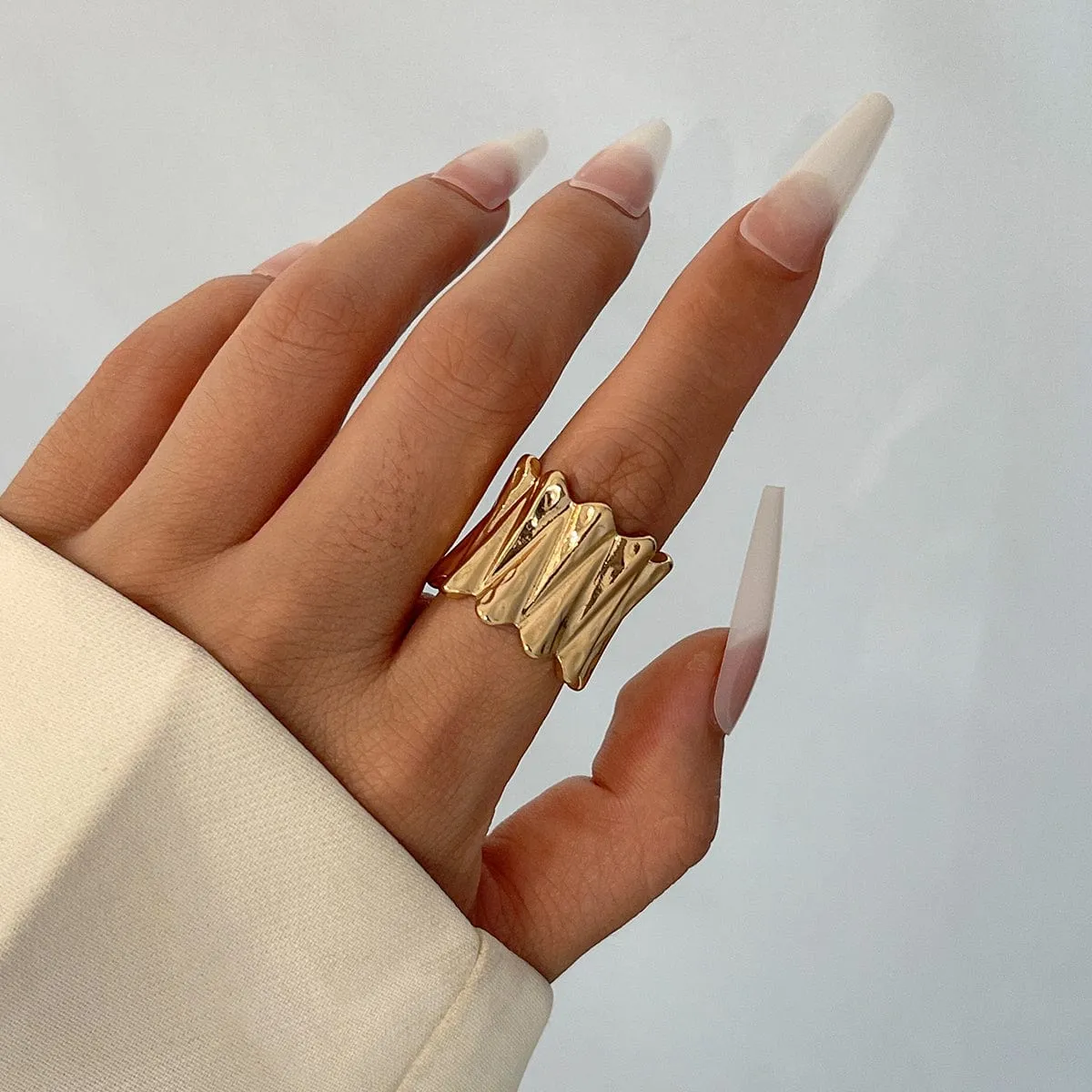 Stylish Chunky Metallic Wave Wide Ring