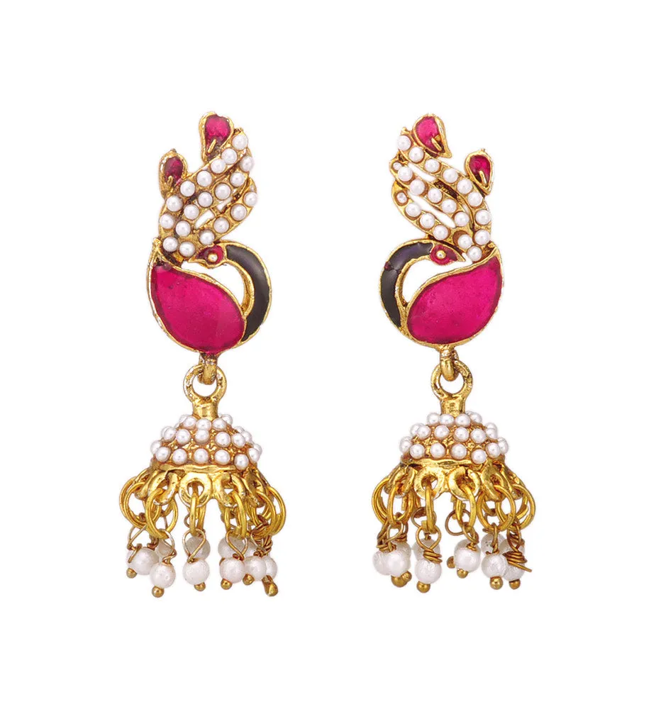 Stylish Fuchsia Peacock Design Jhumki