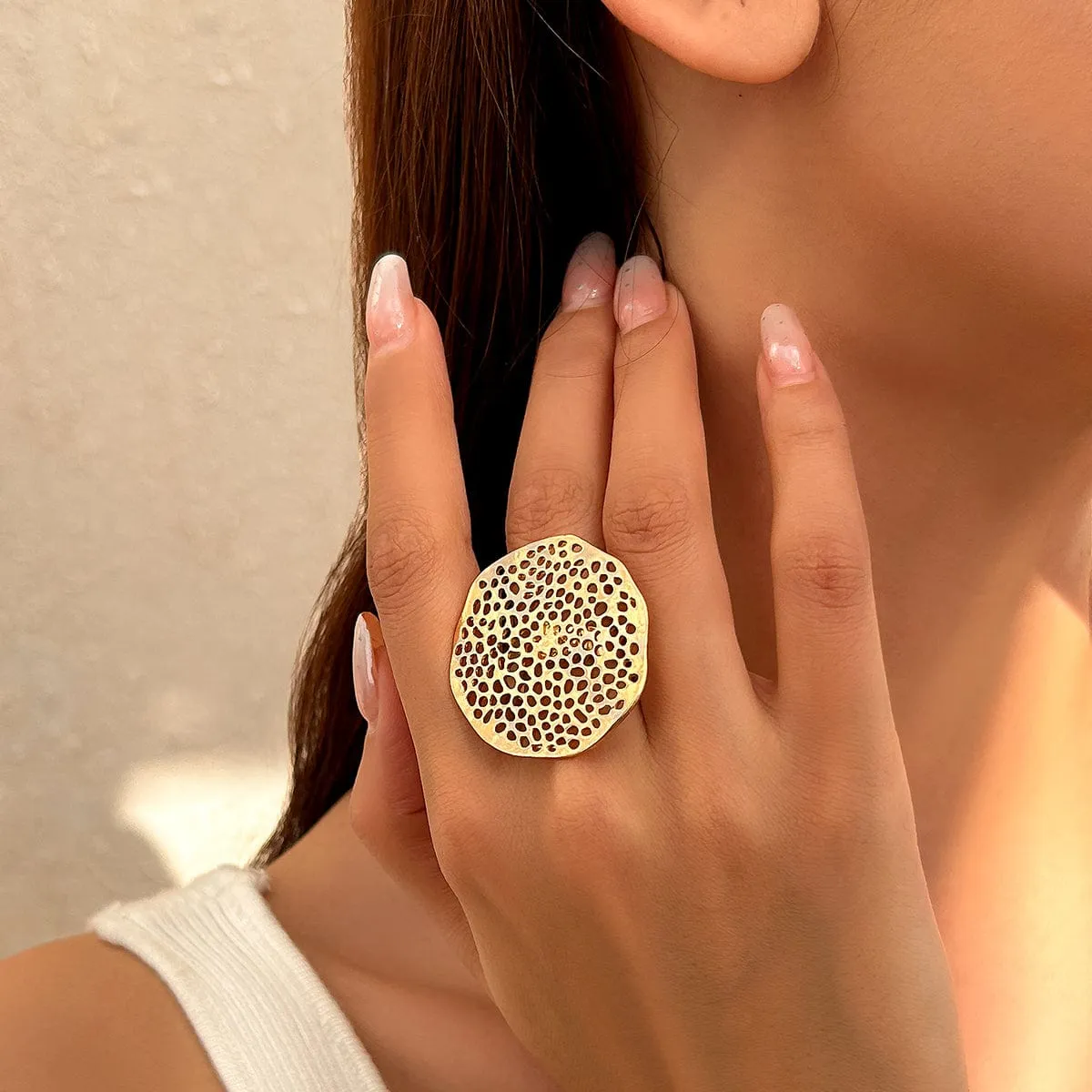 Stylish Hollow Round Disk Adjustable Ring