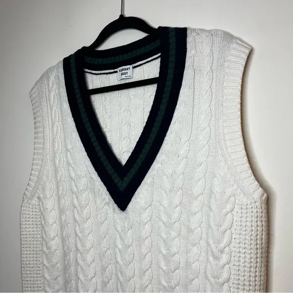 SUNDAY BEST Winston Striped Cozy Collegiate Preppy Classic Cable Knit Sweater