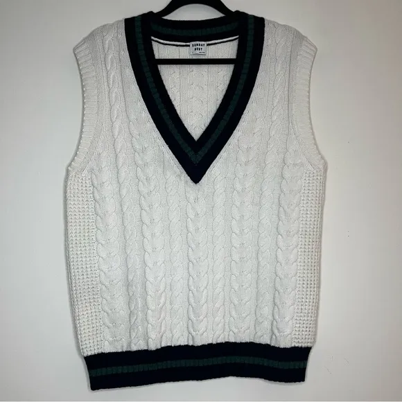 SUNDAY BEST Winston Striped Cozy Collegiate Preppy Classic Cable Knit Sweater