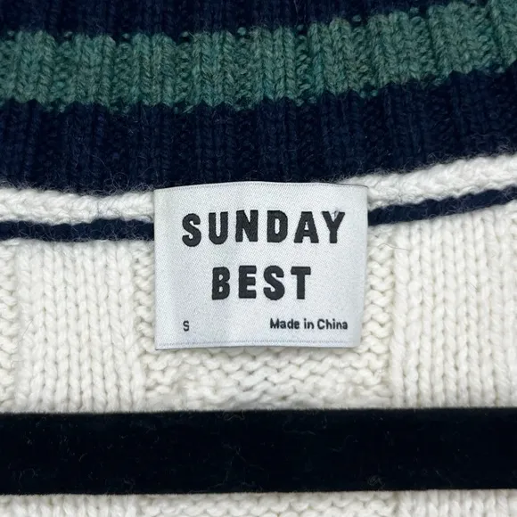 SUNDAY BEST Winston Striped Cozy Collegiate Preppy Classic Cable Knit Sweater