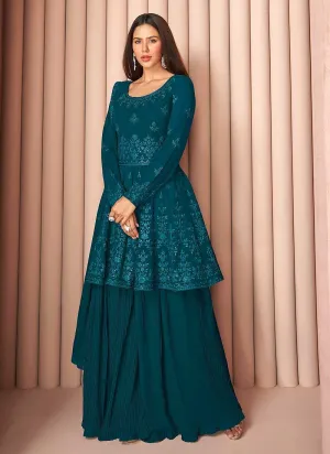 Teal Heavy Embroidered Stylish Sharara Suit